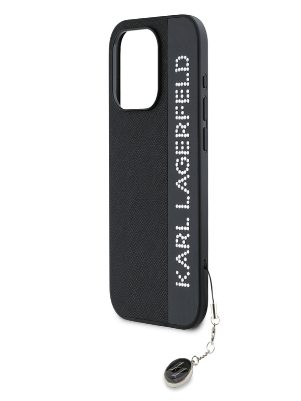 Karl Lagerfeld Karl Lagerfeld PU Saffiano Rhinestone Charm stražnja maska ​​za iPhone 15 Pro crna