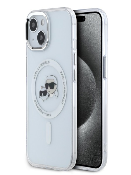 Karl Lagerfeld Karl Lagerfeld IML K&CH Heads metalni okvir MagSafe stražnja maska ​​za iPhone 15 prozirna