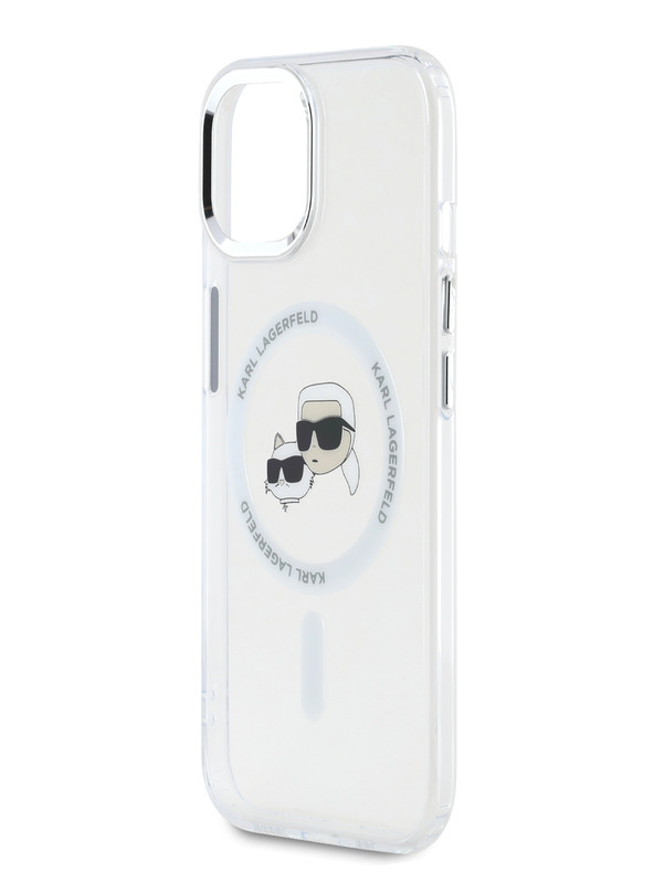 Karl Lagerfeld Karl Lagerfeld IML K&CH Heads metalni okvir MagSafe stražnja maska ​​za iPhone 15 prozirna