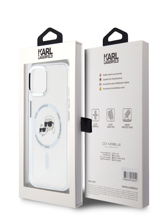Karl Lagerfeld Karl Lagerfeld IML K&CH Heads metalni okvir MagSafe stražnja maska ​​za iPhone 15 prozirna
