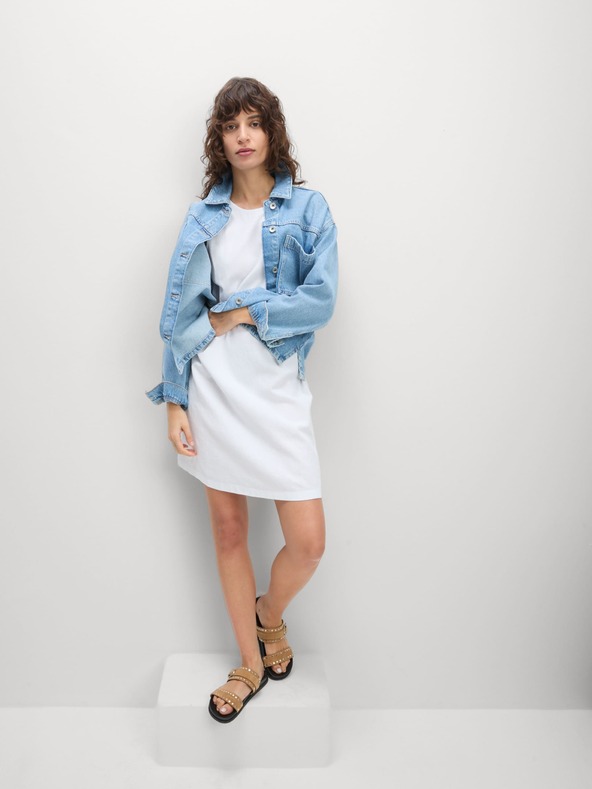 Marks & Spencer Marks & Spencer bijela visoka lanena mini haljina s otvorenim izrezom