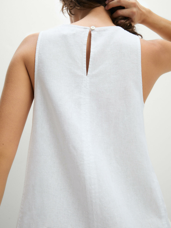 Marks & Spencer Marks & Spencer bijela visoka lanena mini haljina s otvorenim izrezom