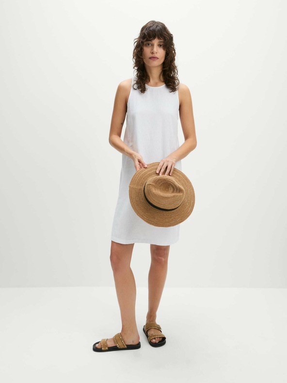 Marks & Spencer Marks & Spencer bijela visoka lanena mini haljina s otvorenim izrezom