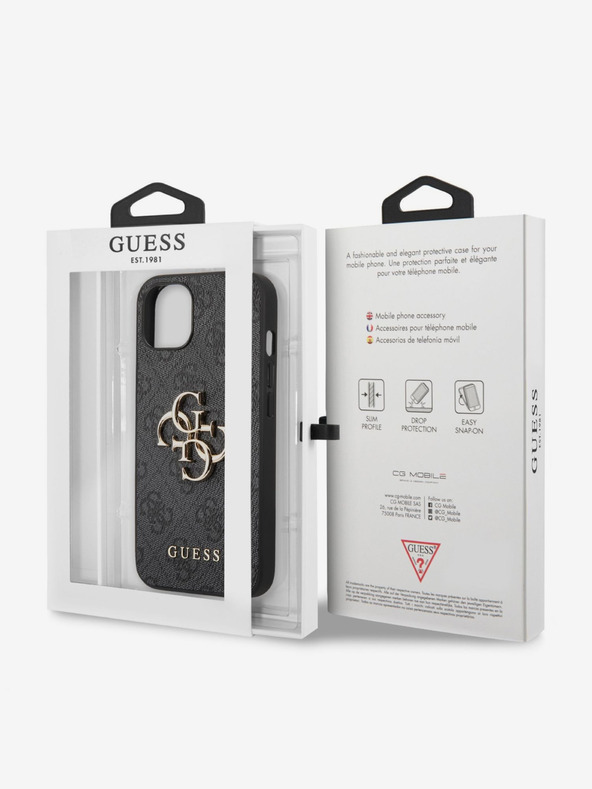 Guess PU 4G Metal Logo Zadní Kryt pro iPhone 13 Grey Etui za telefon