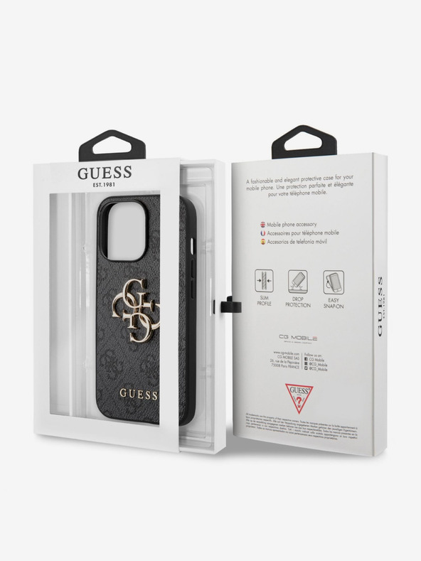 Guess PU 4G Metal Logo Zadní Kryt pro iPhone 13 Pro Grey Etui za telefon