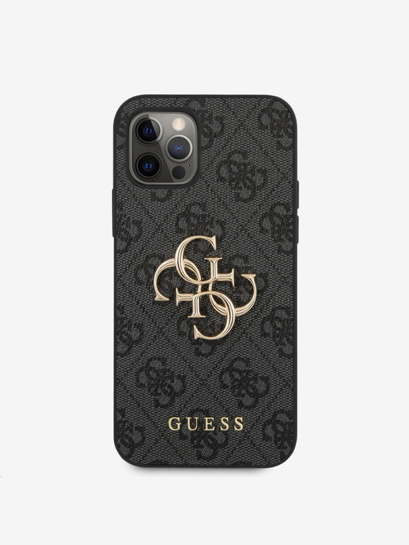 Guess PU 4G Metal Logo Zadní Kryt pro iPhone 12/12 Pro Grey Etui za telefon