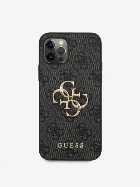 Guess PU 4G Metal Logo Zadní Kryt pro iPhone 12/12 Pro Grey Etui za telefon