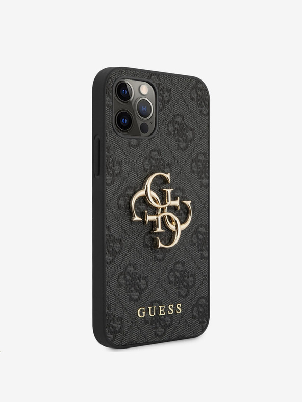 Guess PU 4G Metal Logo Zadní Kryt pro iPhone 12/12 Pro Grey Etui za telefon
