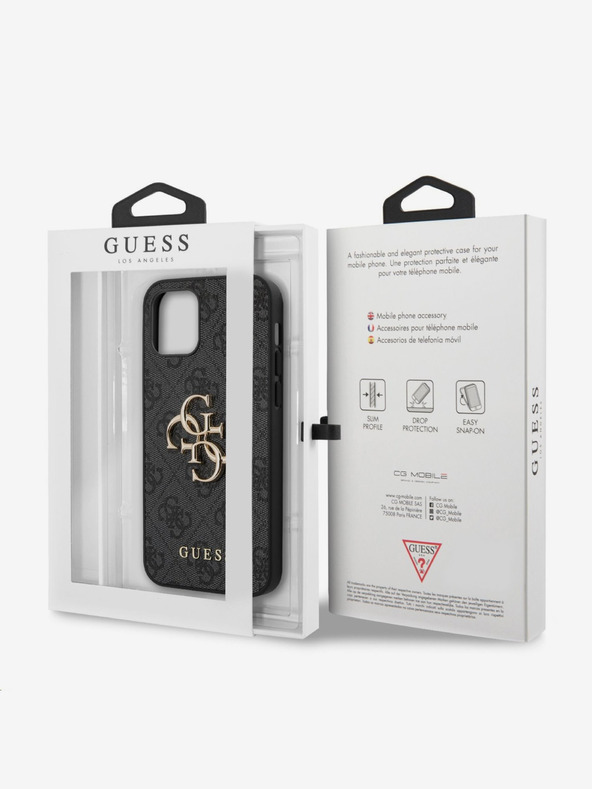 Guess PU 4G Metal Logo Zadní Kryt pro iPhone 12/12 Pro Grey Etui za telefon