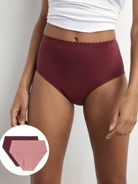 DIM Komplet od dvije ženske gaćice u bordo i ružičastoj boji DIM Body touch highwaist brief