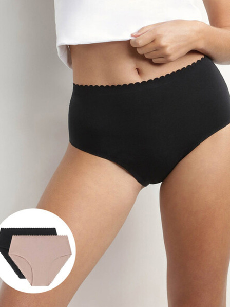 DIM Komplet od dvije ženske gaćice u crnoj i bež boji DIM Body touch highwaist brief
