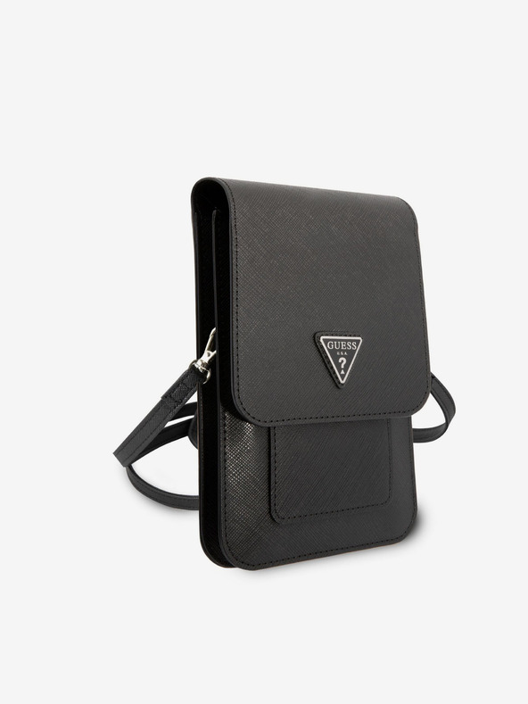Guess Guess PU Saffiano trokutasta telefonska torba s logotipom, crna