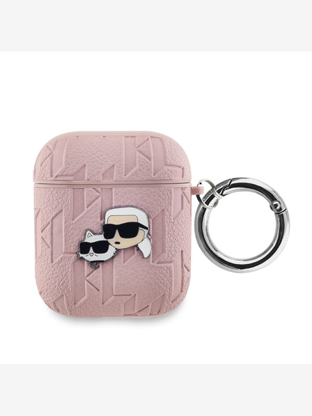 Karl Lagerfeld Karl Lagerfeld PU reljefna futrola Karl and Choupette Heads za AirPods 1/2 ružičasta