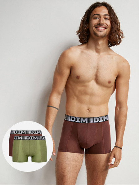 DIM Komplet od dvije muške bokserice zelene i tamno smeđe boje DIM COTTON 3D FLEX AIR BOXER 2x