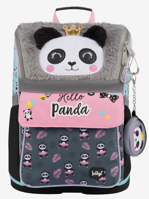 BAAGL  Siva školska torba panda Baagl na patentni zatvarač