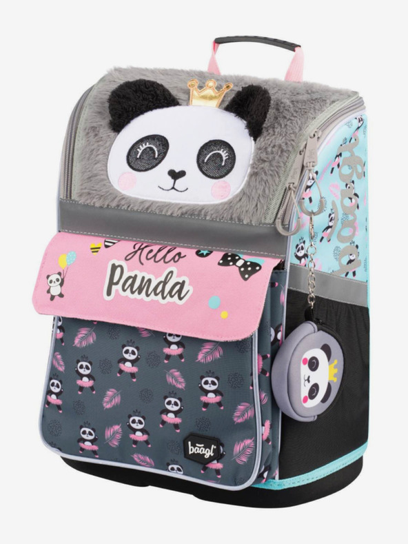 BAAGL  Siva školska torba panda Baagl na patentni zatvarač