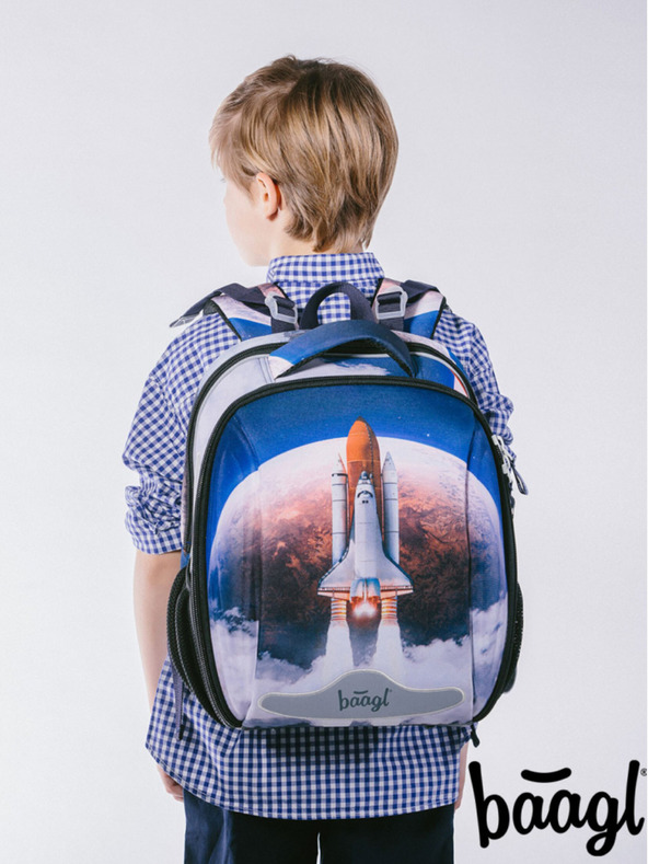 BAAGL  Plavi školski set - aktovka, pernica, torba Baagl Shelly Space Shuttle