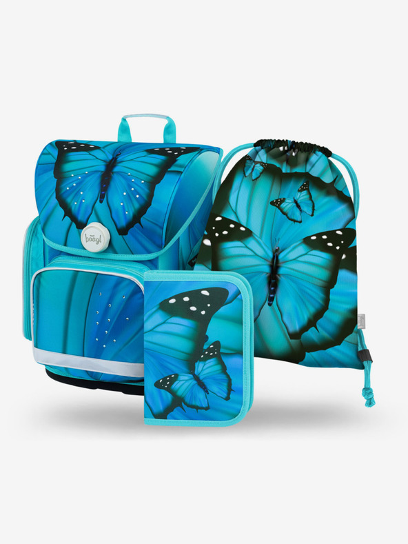 BAAGL  Ergo plavi školski set - aktovka, pernica, torba Baagl Butterfly