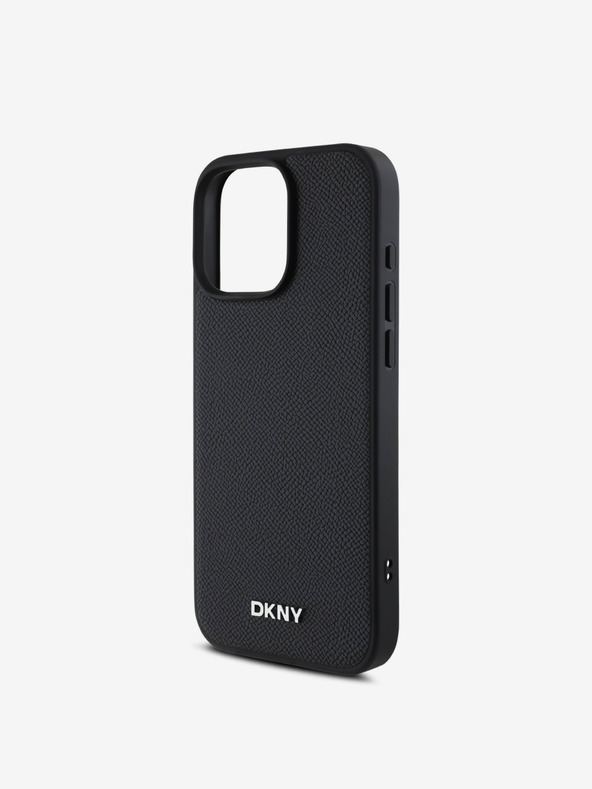 DKNY DKNY PU kožna srebrna metalna stražnja maska ​​Magsafe s logotipom za iPhone 16 Pro Max crna