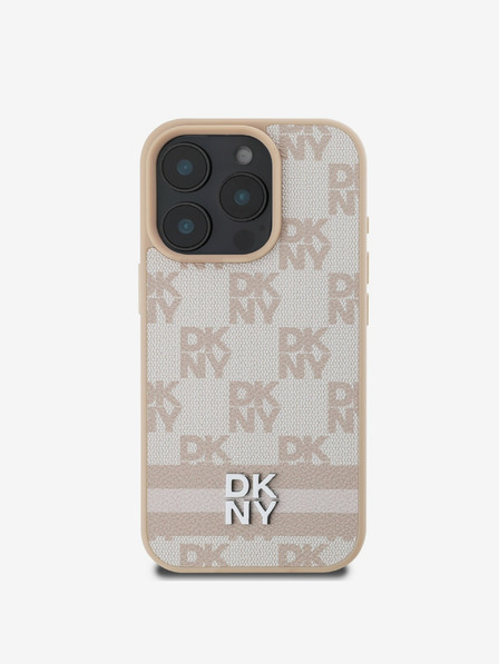DKNY DKNY PU kožna stražnja maska ​​s kariranim uzorkom i prugama za iPhone 16 Pro, ružičasta