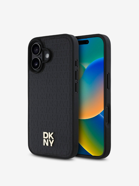 DKNY DKNY PU kožna ponovljena šara logotipa MagSafe stražnja maska ​​za iPhone 16 crna