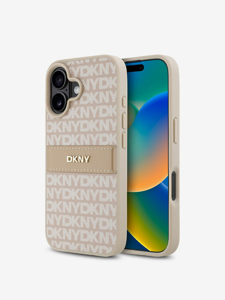 DKNY DKNY PU kožna stražnja maska ​​s ponavljajućim uzorkom u tonskim prugama za iPhone 16 Plus, ružičasta