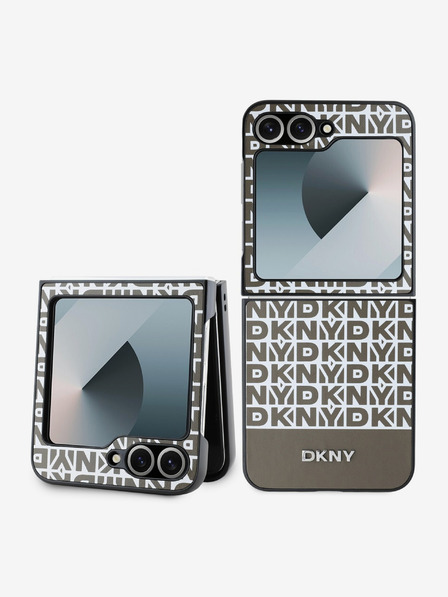 DKNY DKNY stražnja maska ​​s donjim prugama s ponavljajućim uzorkom od PU kože za Samsung Galaxy Z Flip 6 smeđa