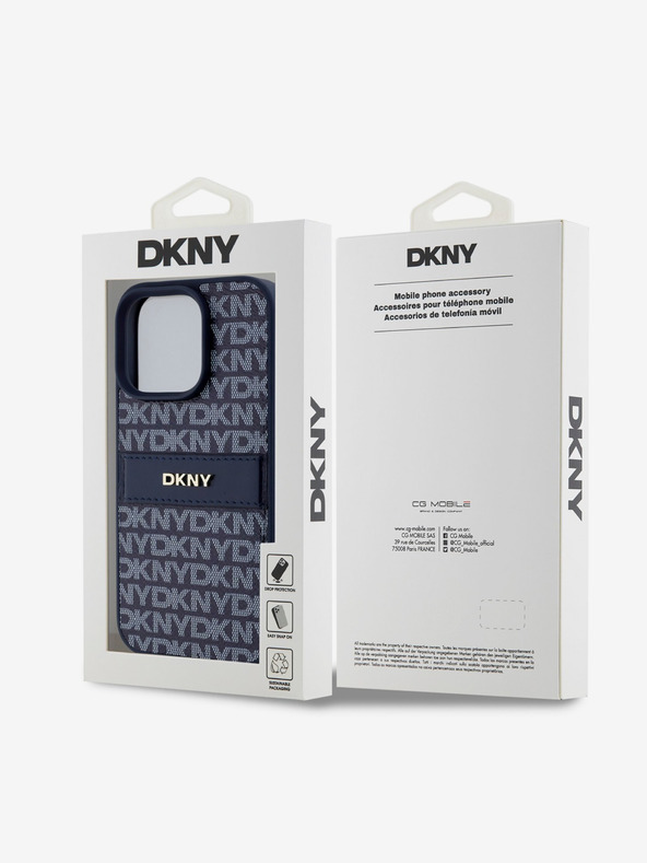 DKNY DKNY PU kožna stražnja maska ​​s ponavljajućim uzorkom u tonskim prugama za iPhone 16 Pro Max plava