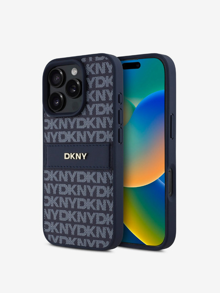 DKNY DKNY PU kožna stražnja maska ​​s ponavljajućim uzorkom u tonskim prugama za iPhone 16 Pro plava
