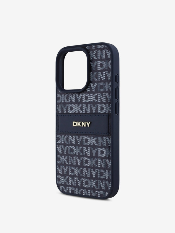 DKNY DKNY PU kožna stražnja maska ​​s ponavljajućim uzorkom u tonskim prugama za iPhone 16 Pro plava