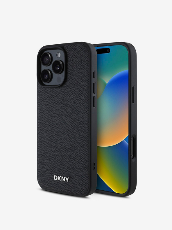 DKNY DKNY PU kožni srebrni metalni logotip Magsafe stražnja maska ​​za iPhone 16 Pro crna