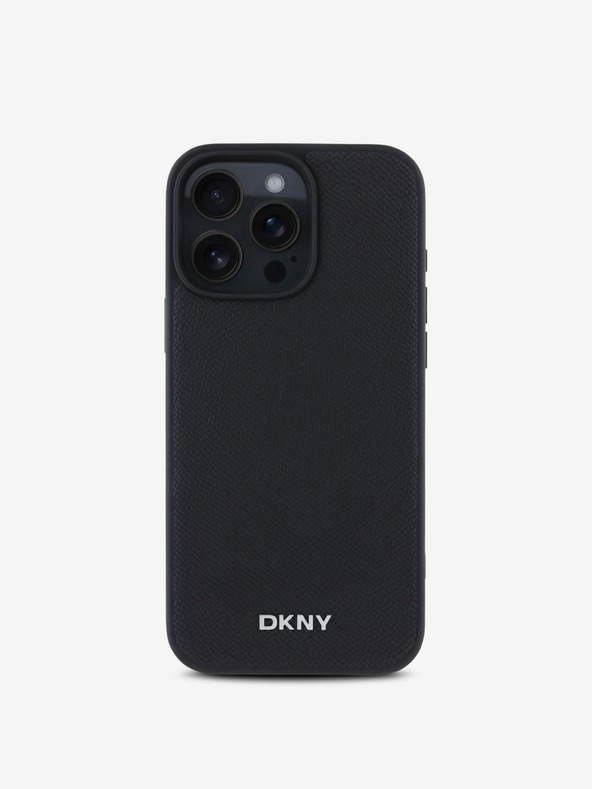 DKNY DKNY PU kožni srebrni metalni logotip Magsafe stražnja maska ​​za iPhone 16 Pro crna