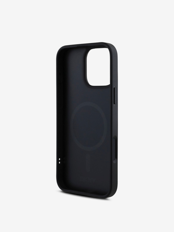 DKNY DKNY PU kožni srebrni metalni logotip Magsafe stražnja maska ​​za iPhone 16 Pro crna