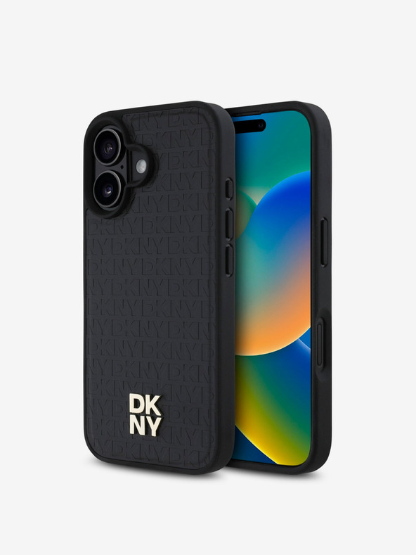 DKNY DKNY PU kožna ponovljena šara logotipa MagSafe stražnja maska ​​za iPhone 16 Plus crna