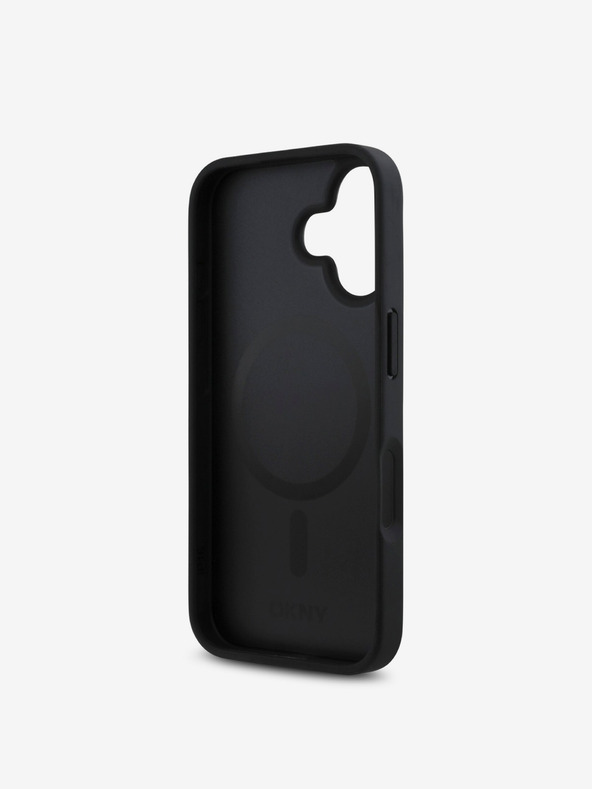 DKNY DKNY PU kožna ponovljena šara logotipa MagSafe stražnja maska ​​za iPhone 16 Plus crna
