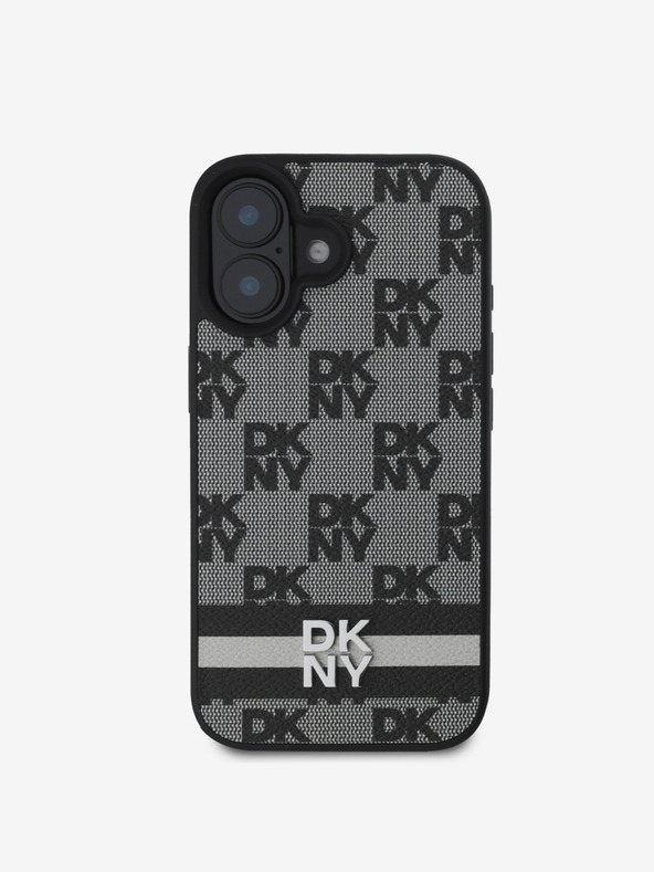 DKNY DKNY PU kožna stražnja maska ​​s kariranim uzorkom i prugama za iPhone 16 crna