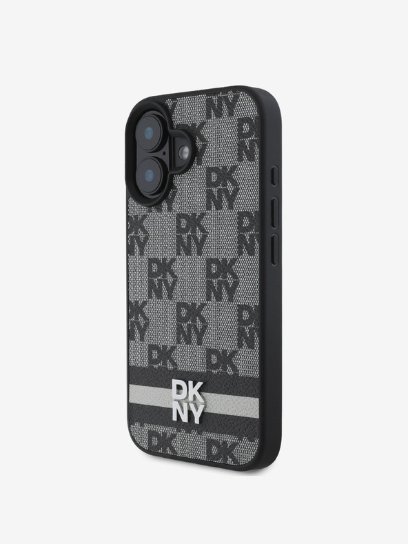 DKNY DKNY PU kožna stražnja maska ​​s kariranim uzorkom i prugama za iPhone 16 crna