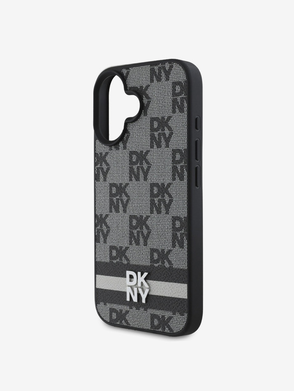 DKNY DKNY PU kožna stražnja maska ​​s kariranim uzorkom i prugama za iPhone 16 crna