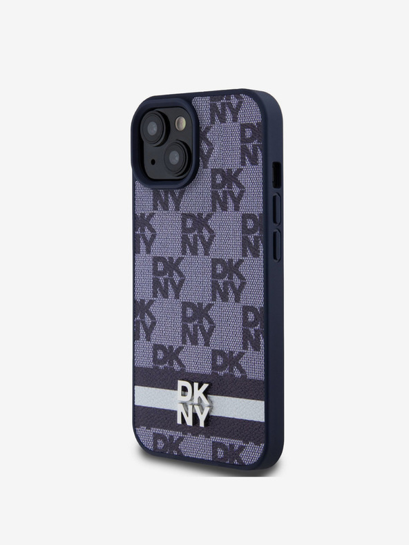 DKNY DKNY PU kožna stražnja maska ​​s kariranim uzorkom i prugama za iPhone 15 plava