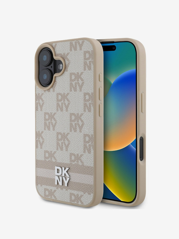 DKNY DKNY PU kožna stražnja maska ​​s kariranim uzorkom i prugama za iPhone 16, ružičasta