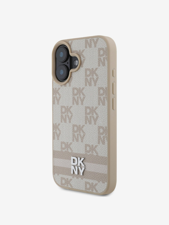 DKNY DKNY PU kožna stražnja maska ​​s kariranim uzorkom i prugama za iPhone 16, ružičasta