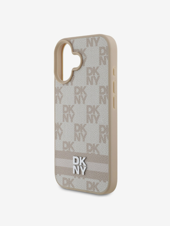 DKNY DKNY PU kožna stražnja maska ​​s kariranim uzorkom i prugama za iPhone 16, ružičasta