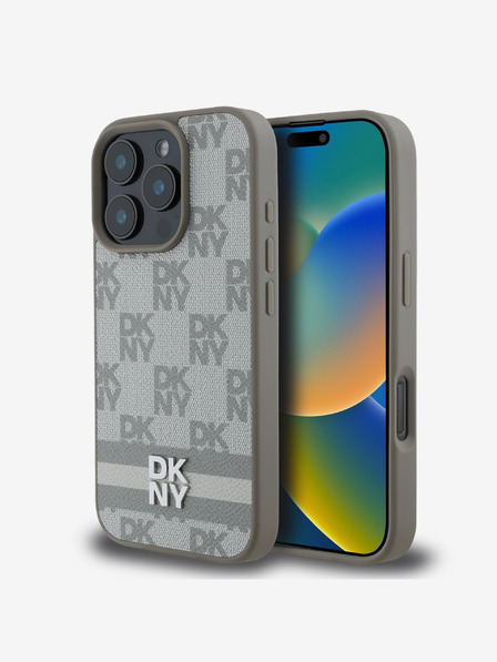 DKNY DKNY PU kožna stražnja maska ​​s kariranim uzorkom i prugama za iPhone 16 Pro Max bež