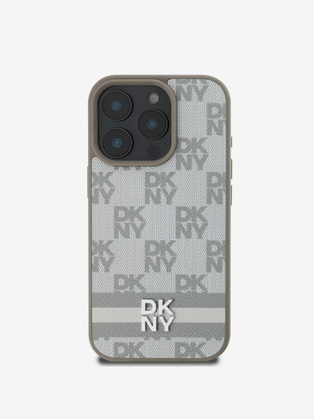 DKNY DKNY PU kožna stražnja maska ​​s kariranim uzorkom i prugama za iPhone 16 Pro Max bež