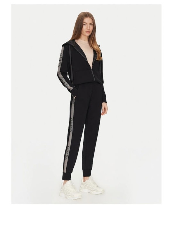 Guess Jeans Ženske crne trenirke sa dekorativnom trakom Guess jeans