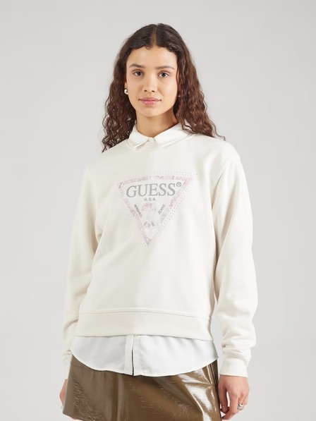 Guess Jeans Ženska kremasta mikina Python big triangle logo Guess jeans