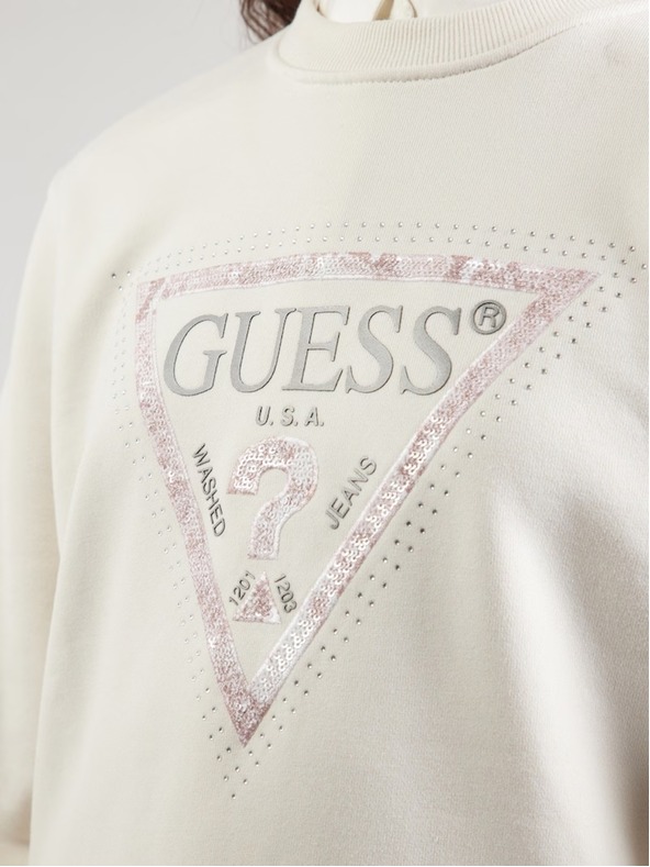 Guess Jeans Ženska kremasta mikina Python big triangle logo Guess jeans