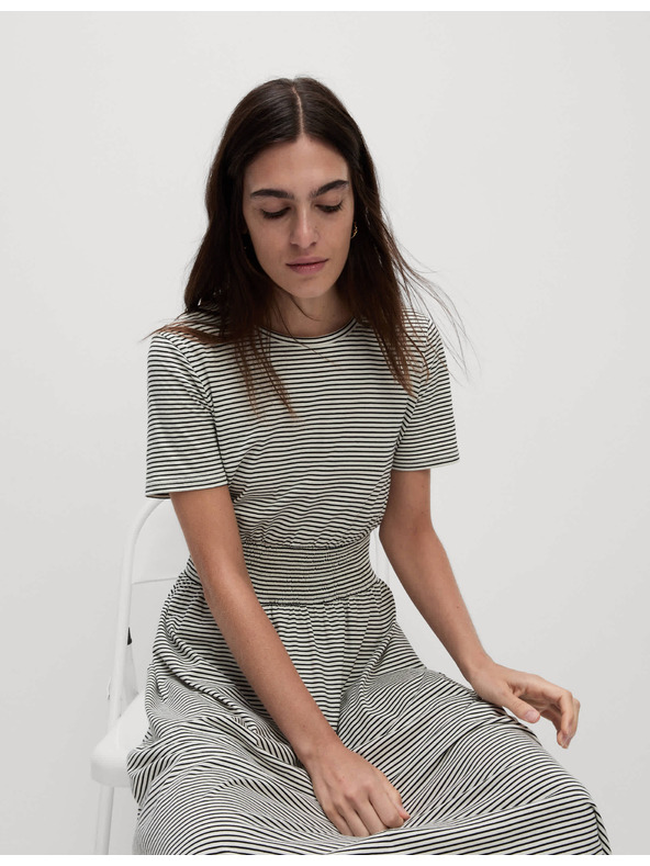 Marks & Spencer Prugaste naborane midi haljine od čiste pamučne tkanine Marks & Spencer mornarsko plava