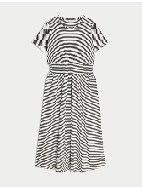 Marks & Spencer Prugaste naborane midi haljine od čiste pamučne tkanine Marks & Spencer mornarsko plava