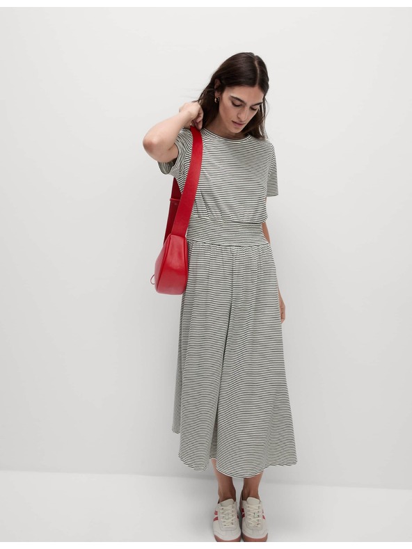 Marks & Spencer Prugaste naborane midi haljine od čiste pamučne tkanine Marks & Spencer mornarsko plava